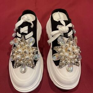 Embellished Black and White Women's Sneakers